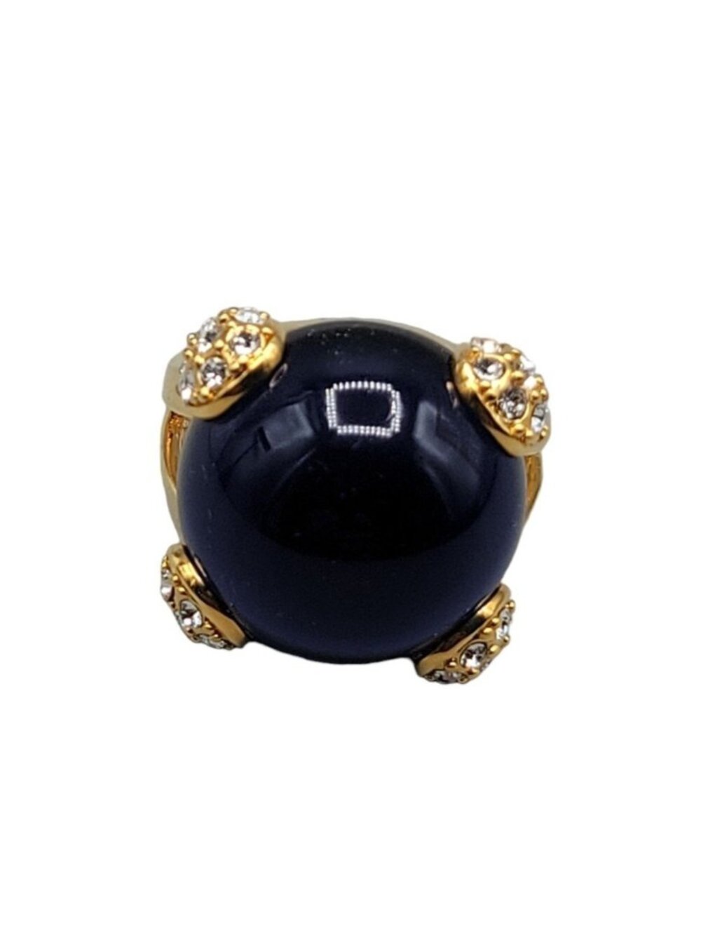 Cobalt Blue Bubble Art Glass Ring 18kgp 7.5 Signed RM Rhinestones Gold Tone - Picture 16 of 16